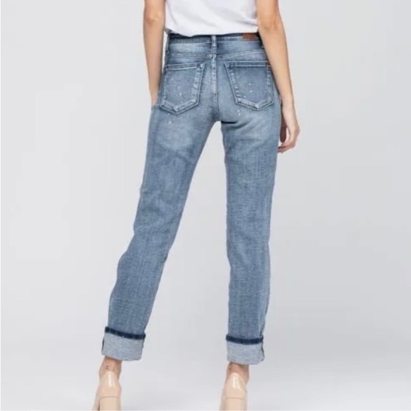 NEW NWT Judy Blue “Nikki” Destroyed Bleach Splatter Boyfriend Jeans denim blue - Picture 2 of 11